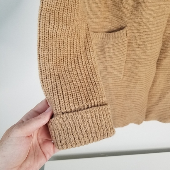 Tahari 100% Extra Fine Merino Wool Long Sleeve Duster Cardigan Camel Brown L - Picture 11 of 13